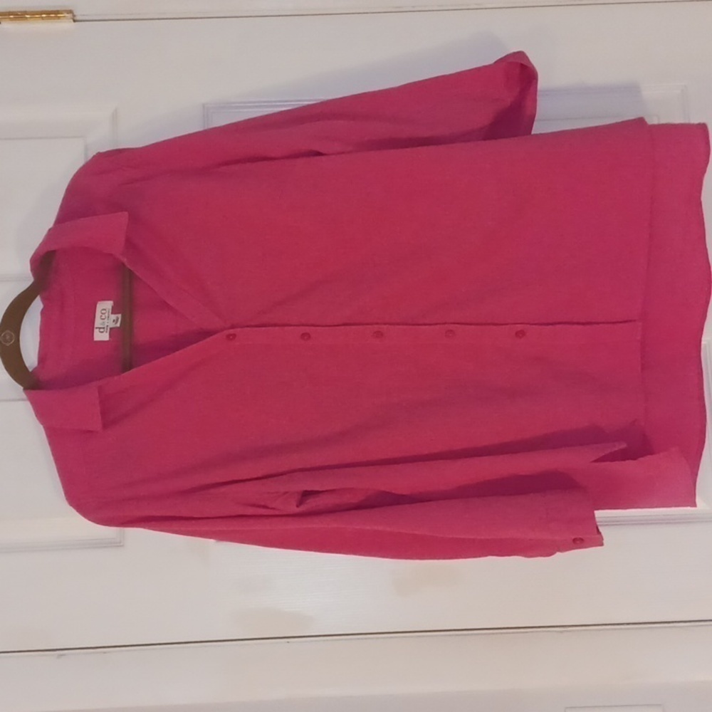 Denim & Co 1X button down pink blouse Lightweight *see description *